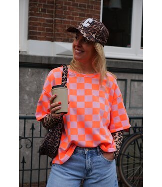 GEBLOKTE TOP CHERRY ORANJE ROZE