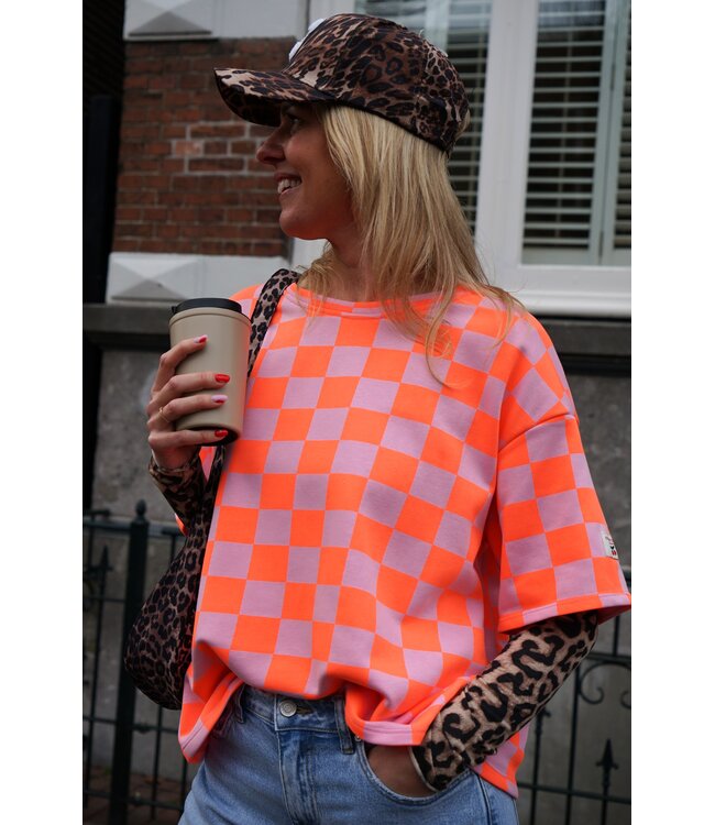 GEBLOKTE TOP ORANJE ROZE