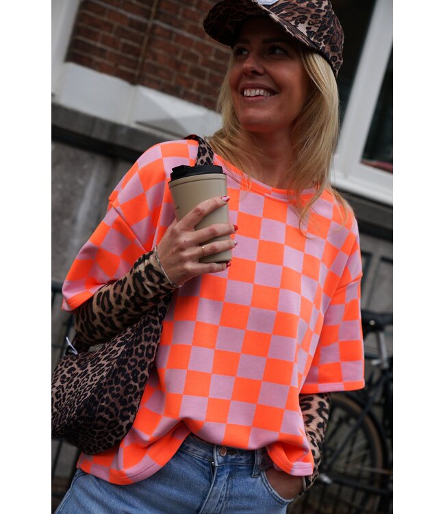 GEBLOKTE TOP ORANJE ROZE