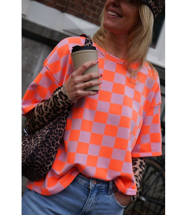 GEBLOKTE TOP ORANJE ROZE