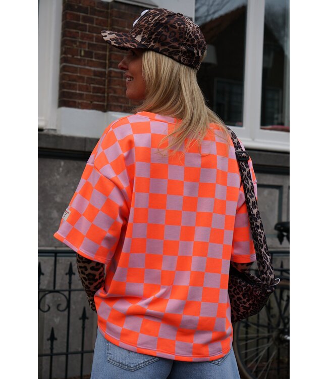 GEBLOKTE TOP ORANJE ROZE