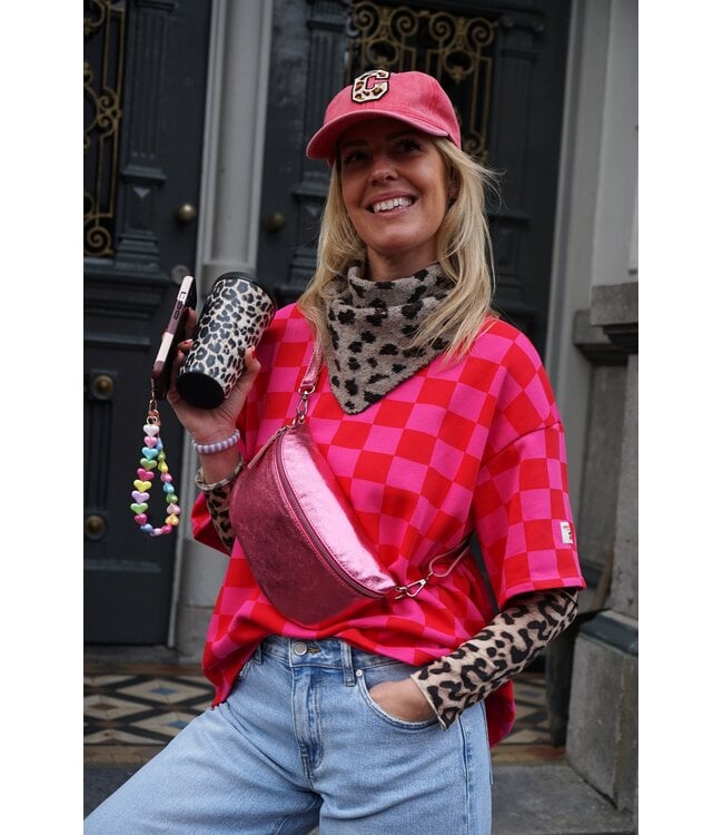 GEBLOKTE TOP ROOD ROZE