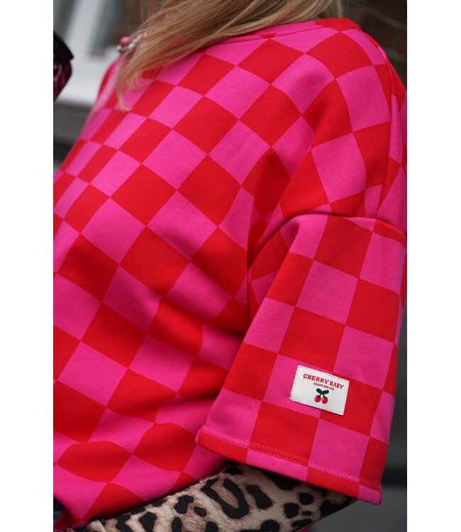 GEBLOKTE TOP ROOD ROZE