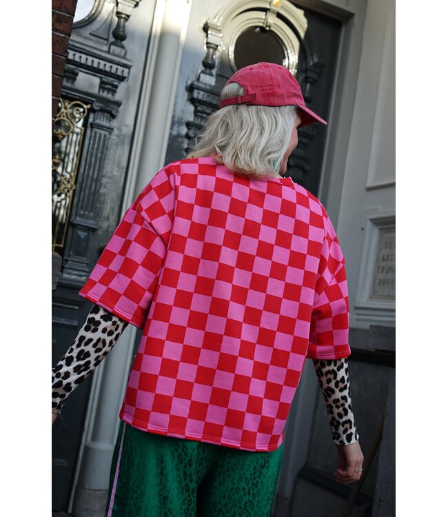 GEBLOKTE TOP ROOD ROZE