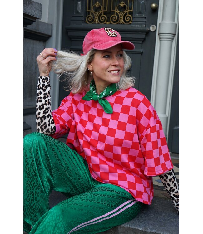 GEBLOKTE TOP ROOD ROZE