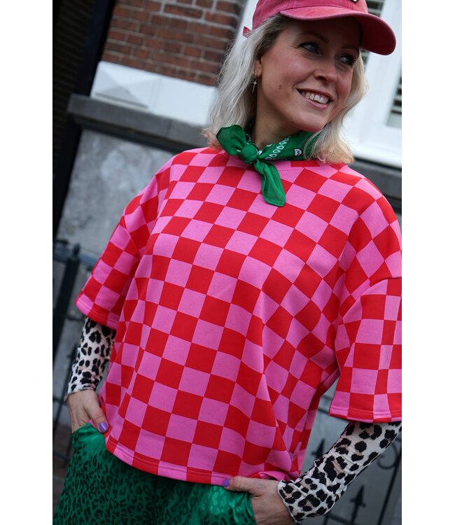 GEBLOKTE TOP ROOD ROZE