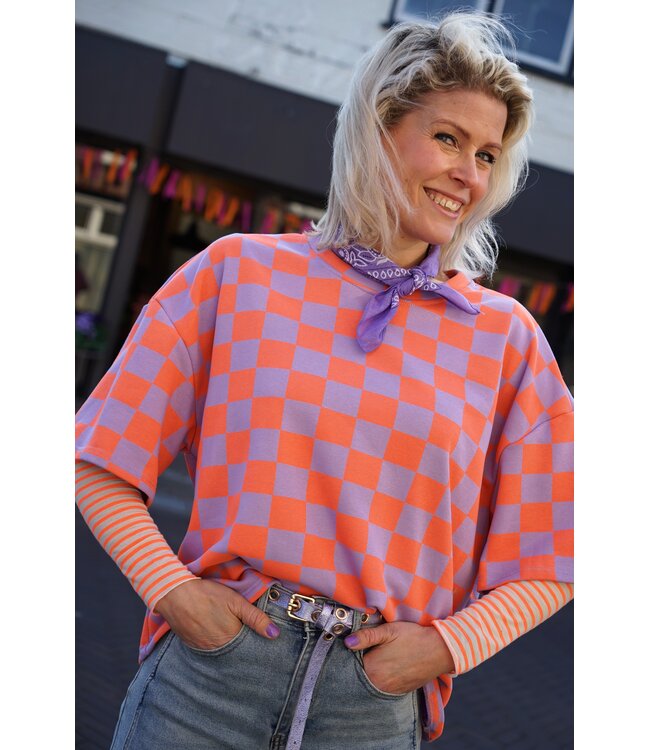 GEBLOKTE TOP LILA ORANJE