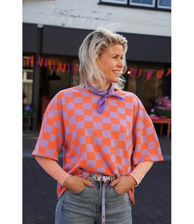 GEBLOKTE TOP LILA ORANJE