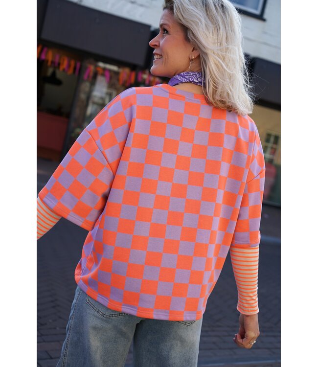 GEBLOKTE TOP LILA ORANJE