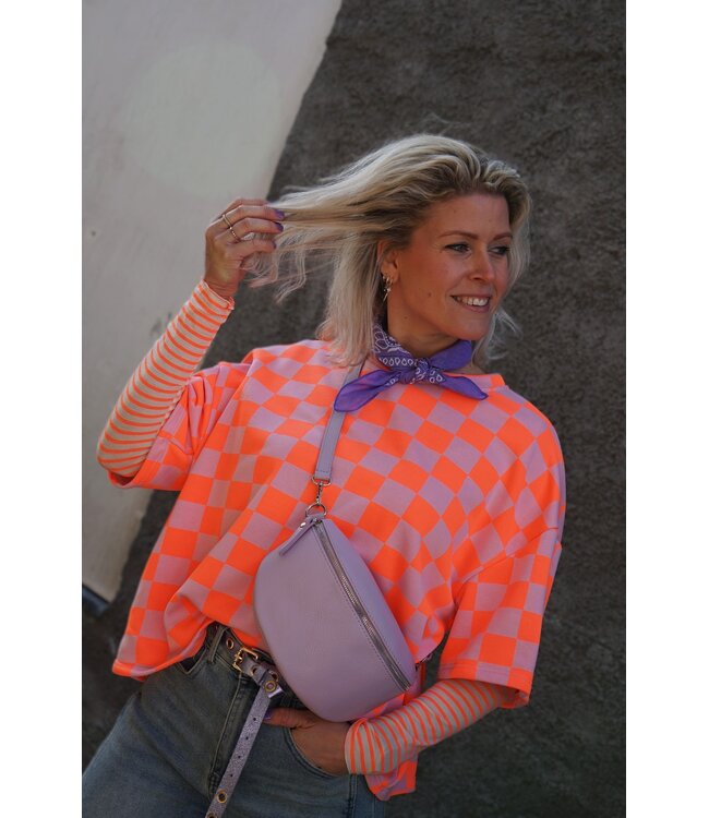 GEBLOKTE TOP ROZE ORANJE