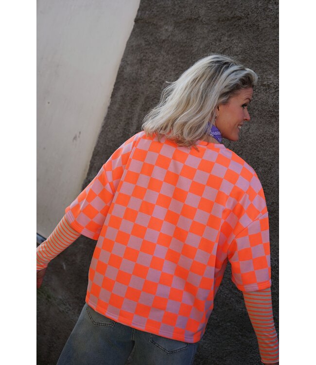 GEBLOKTE TOP ROZE ORANJE
