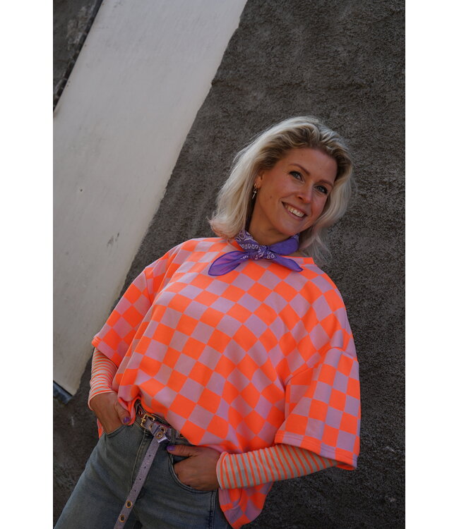 GEBLOKTE TOP ROZE ORANJE