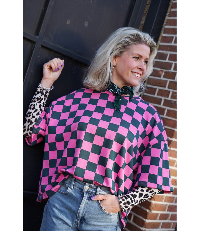 GEBLOKTE TOP GROEN ROZE