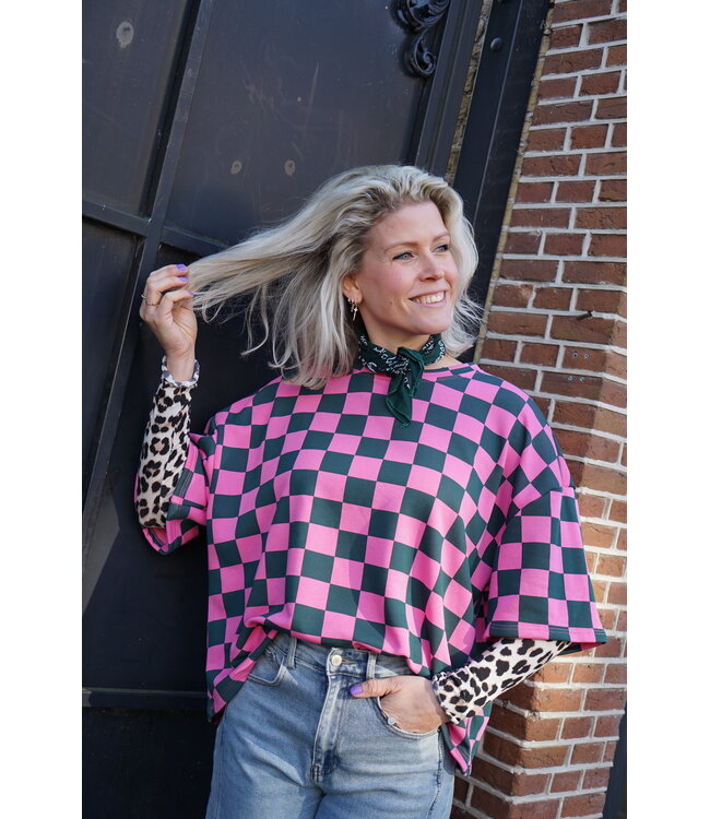 GEBLOKTE TOP GROEN ROZE