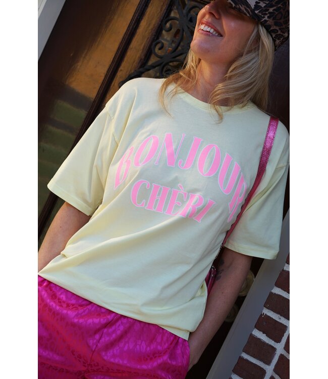 T-SHIRT BONJOUR CHERI GEEL