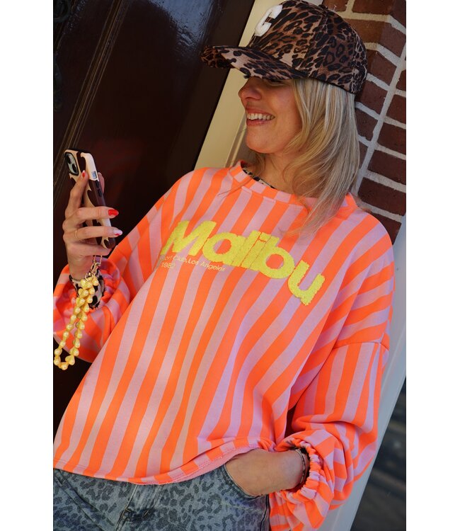 STREEP SWEATER MALIBU ORANJE ROZE