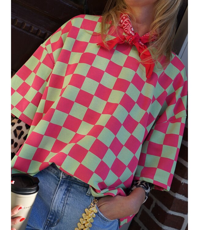 GEBLOKTE TOP GROEN FUCHSIA