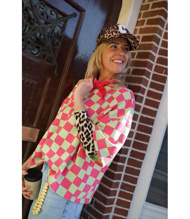 GEBLOKTE TOP GROEN FUCHSIA