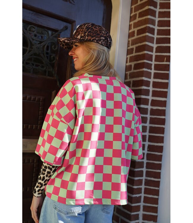 GEBLOKTE TOP GROEN FUCHSIA