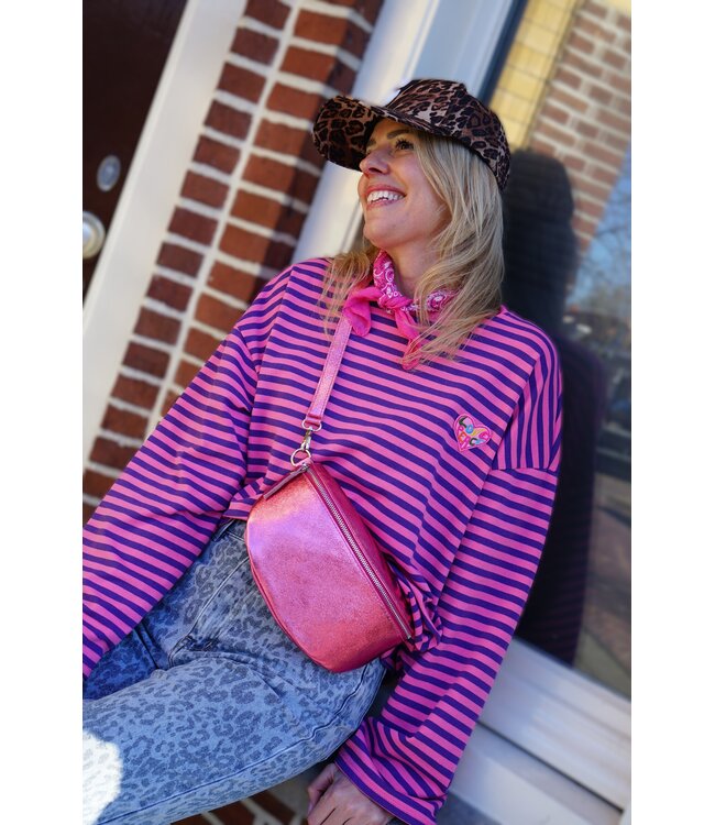 STREEP TOP LOVE PEACE PAARS ROZE