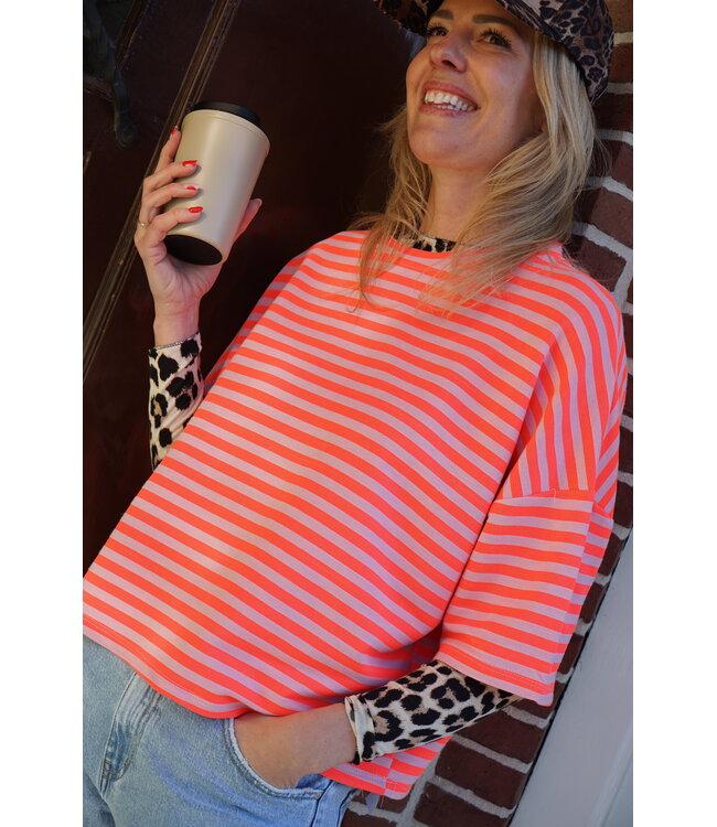 STREEP TOP EVI ORANJE ECRU