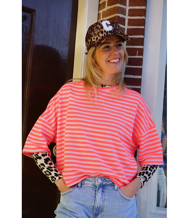 STREEP TOP EVI ORANJE ECRU