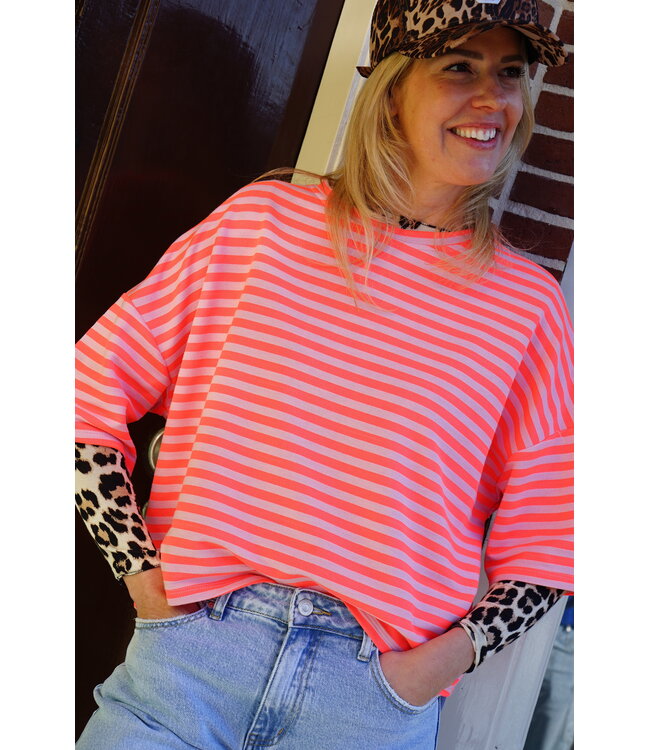 STREEP TOP EVI ORANJE ECRU