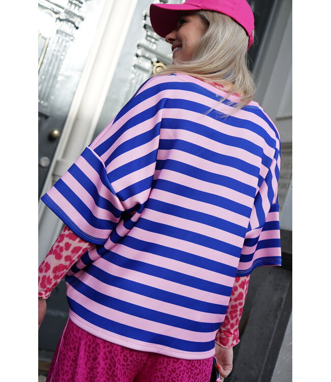 STREEP TOP LOU BLAUW ROZE