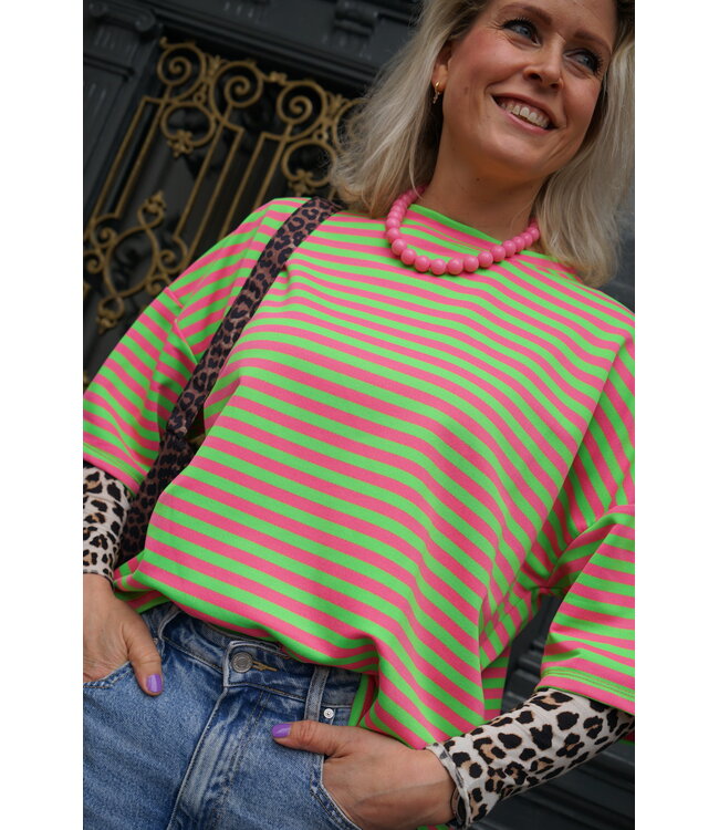 STREEP TOP EVI GIFGROEN ROZE