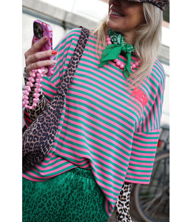 STREEP TOP NEW YORK GROEN ROZE