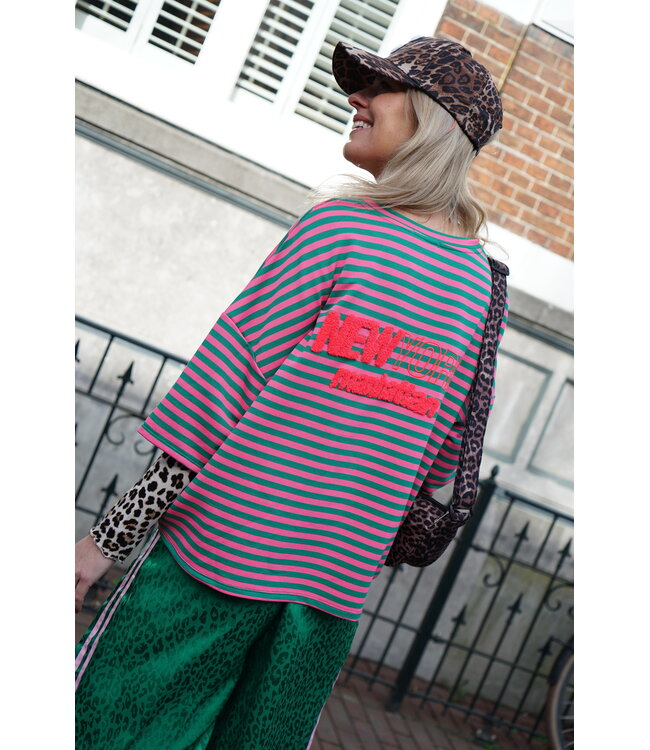 STREEP TOP NEW YORK GROEN ROZE