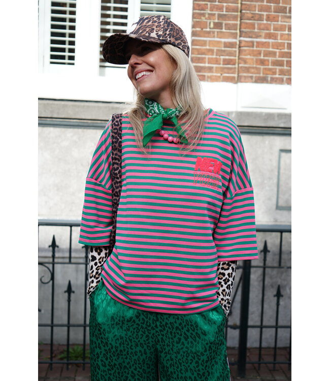 STREEP TOP NEW YORK GROEN ROZE