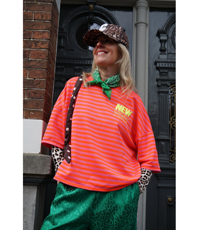 STREEP TOP NEW YORK ORANJE ROZE