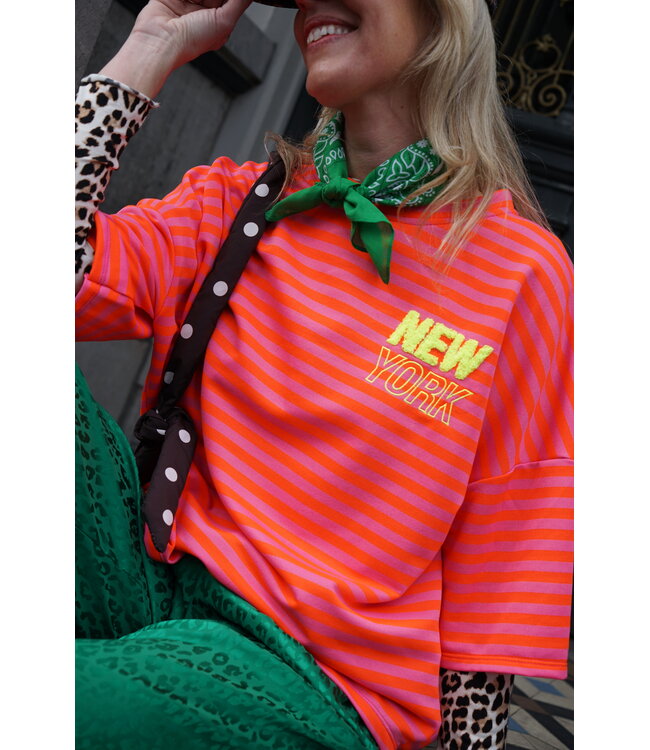 STREEP TOP NEW YORK ORANJE ROZE