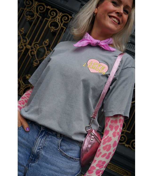 T-SHIRT LOVE L'AMOUR GRIJS