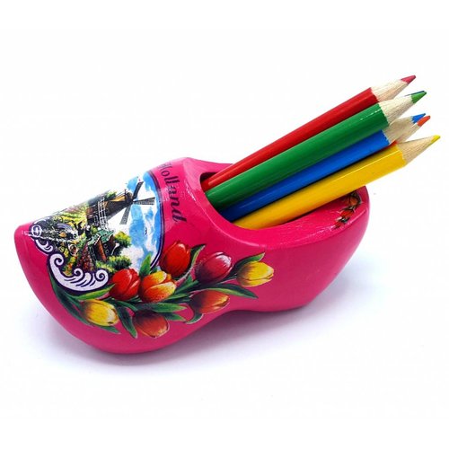 Pencil clog with 6 pencils dark pink