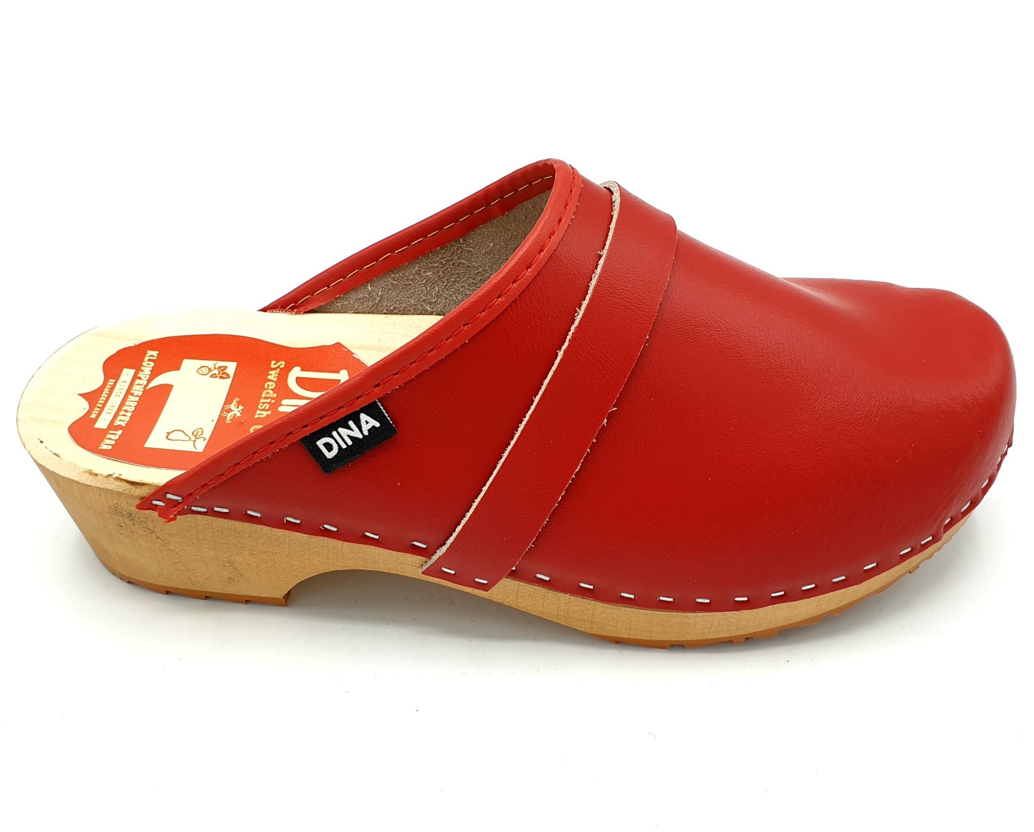 red leather clogs