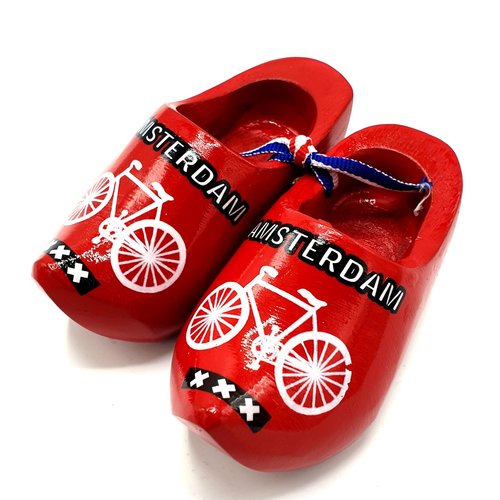Souvenir woodenshoes 10cm red with bicycle
