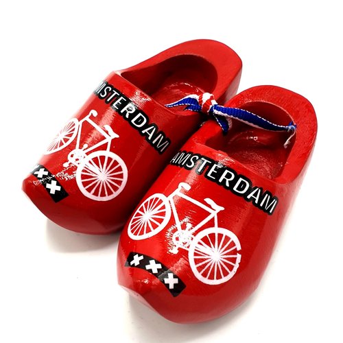 Souvenir klompenpaartje 6cm Rood met fiets