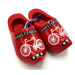 Souvenir woodenshoes 8cm red with bicycle