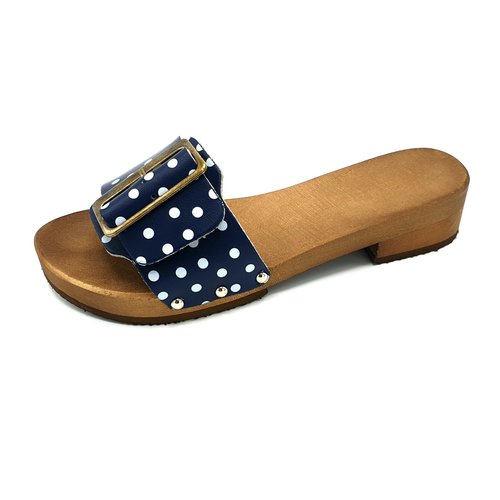 DINA Sandalen brede gesp blauw met dots