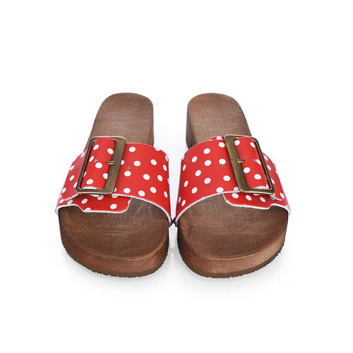 DINA Sandalen brede gesp rood met dots