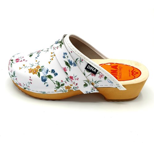 DINA Swedish clogs white with flowers