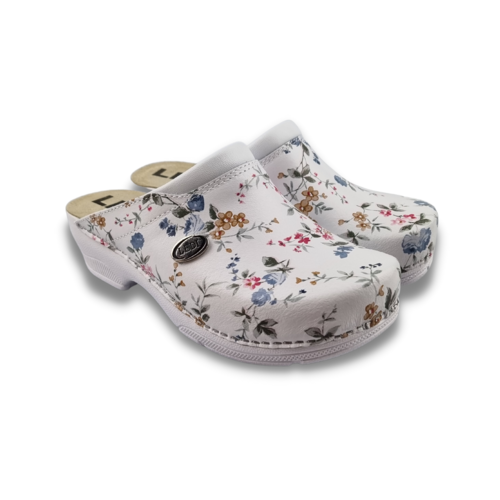 Ledi by Dina Medical clogs with PU sole - white with flowers