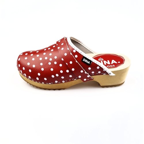 DINA Swedish leather clogs red with dots
