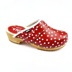 DINA leather clogs red with dots