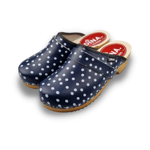 DINA DINA leather clogs blue with dots