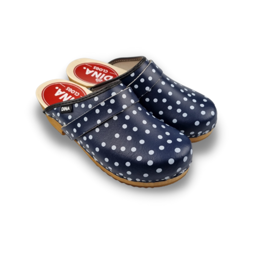 DINA DINA leather clogs blue with dots