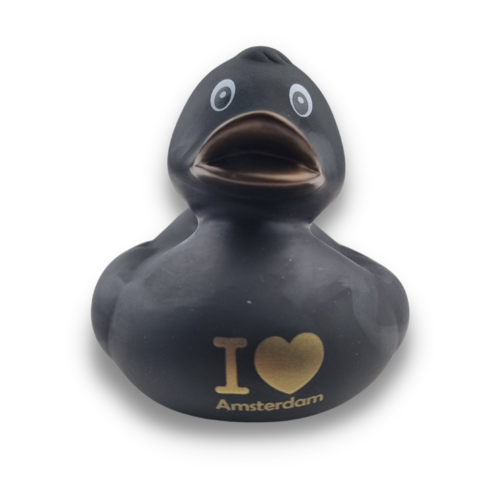 Dutch Ducky Badeend - I Love Amsterdam - zwart - 8cm