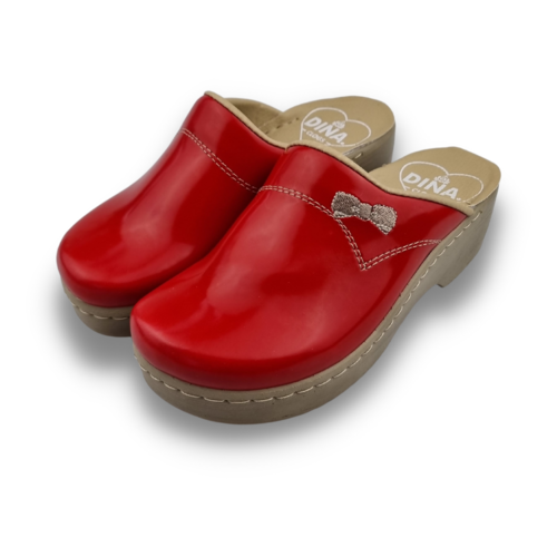 DINA PU clogs  - Shiny red with embroidery